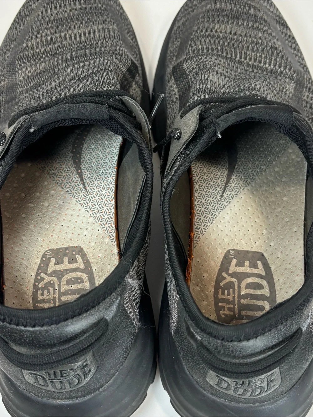 Hey Dude Mens Sirocco Black Night Shoes Knit W/Leather Sz 10 Slip On Boho Casual